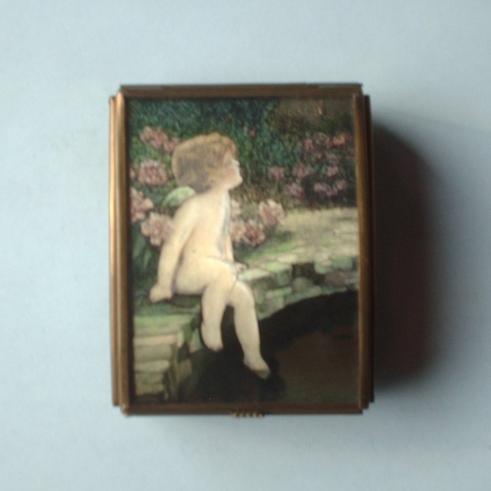 Vintage Enesco glass music box Angel & Butterfly